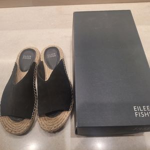 EILEEN FISHER Black Nubuck Slide Sandals